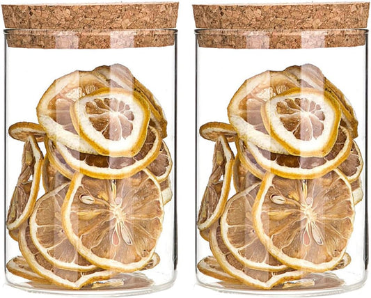 Airtight Glass Storage Containers with cork Lid, for Kitchen Pantry Organization and Storage jar，Ideal for Coffee Beans Snacks Flour Cereal Sugar Tea 21oz. (Circular 4.7 * 3.3in*2pcs)