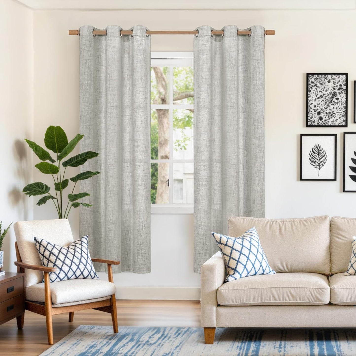 YoungsTex Linen Curtains 72 Inch Length Light Grey Textured Window Drapes with Bronze Grommet Light Filtering for Bedroom Living Room Office, 2 Panels, 42 X 72 Inch