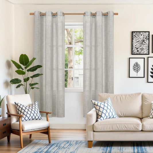 YoungsTex Linen Curtains 72 Inch Length Light Grey Textured Window Drapes with Bronze Grommet Light Filtering for Bedroom Living Room Office, 2 Panels, 42 X 72 Inch