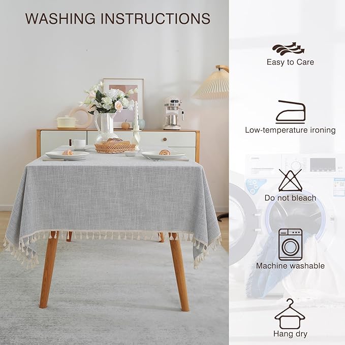 JIALE Textured Tablecloth, Heavy Duty Linen Style Farmhouse Table Cloth Rectangle Table, Wrinkle-Free Washable Waterproof Table Cover for Kitchen, Dining, Parties, 55"x55", Light Grey