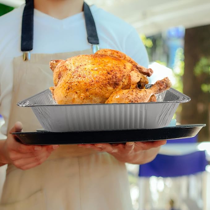 10 Pack Aluminum Pans With Lids,12.5x10.2 Extra Heavy Duty Durable Disposable Aluminum Foil Pans,Half Size Deep Steam Table Pans -Baking Pans for Cooking,Food Prepping,Party Holidays BBQ