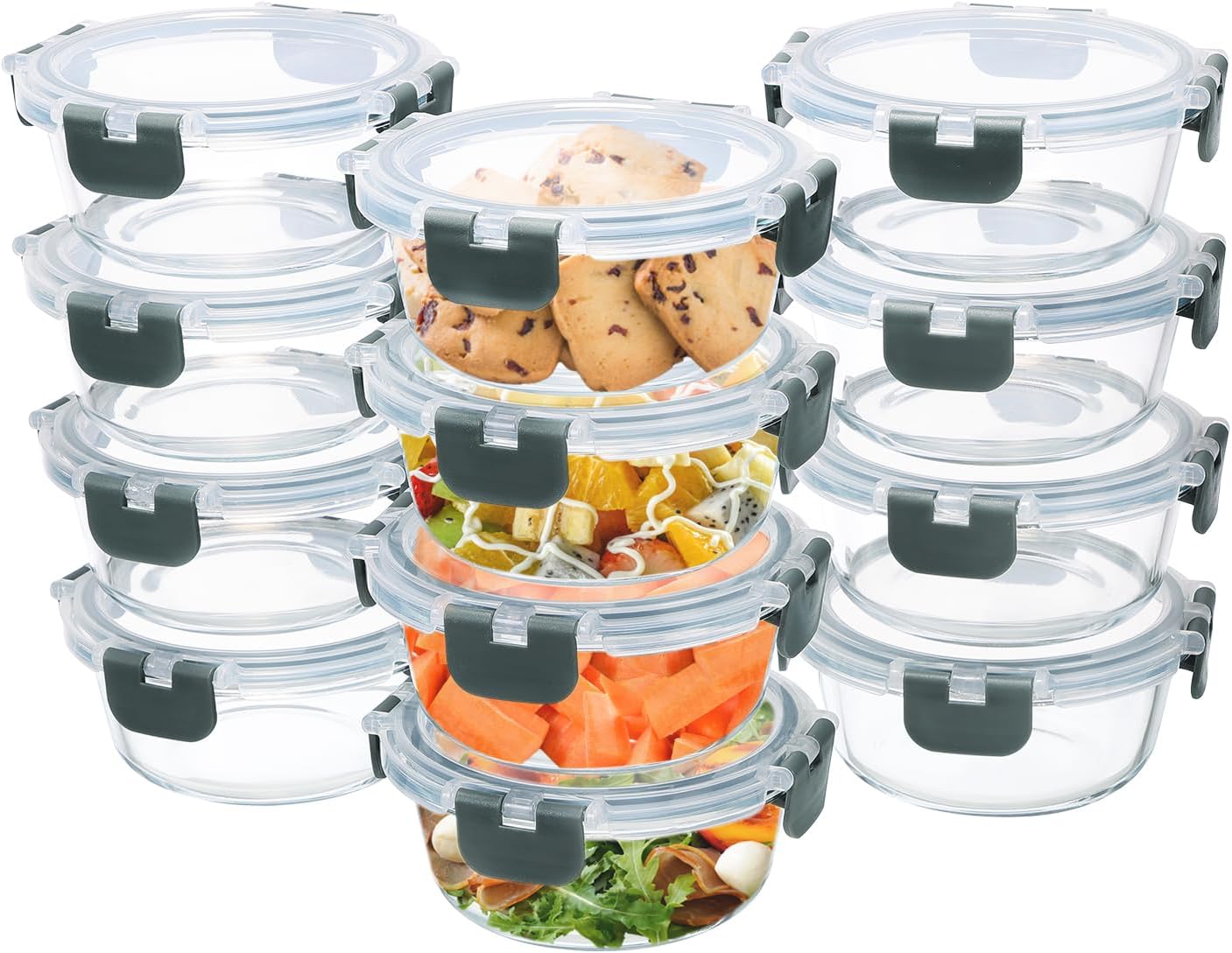12 Pack Small Glass Food Storage Containers with Lids Airtight, 13oz Leak-Proof Meal Prep Containers Set, Freezer to Microwave Safe, Dishwasher Safe