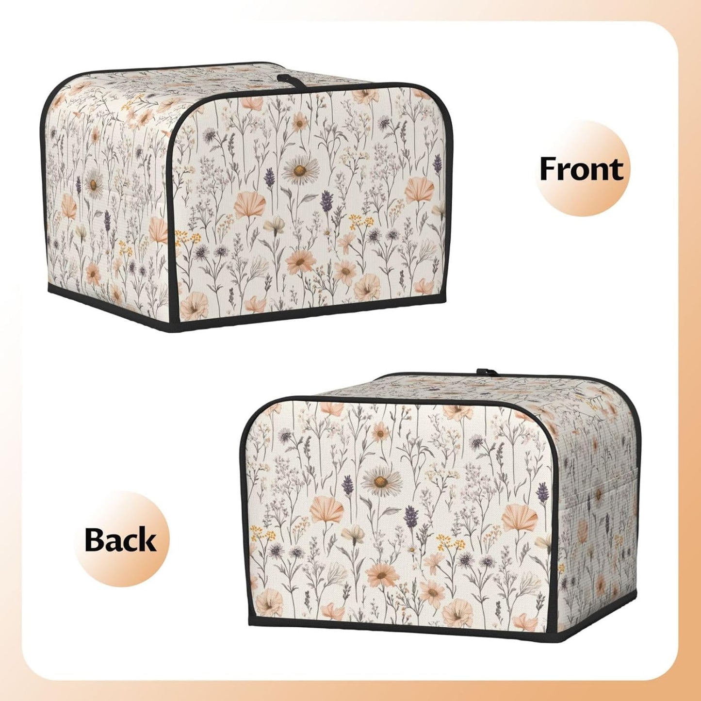 Toaster Cover 4 Slice Vintage Botanical Flower Leaf Kitchen Small Appliance Covers with Pockets Dust and Fingerprint Protection