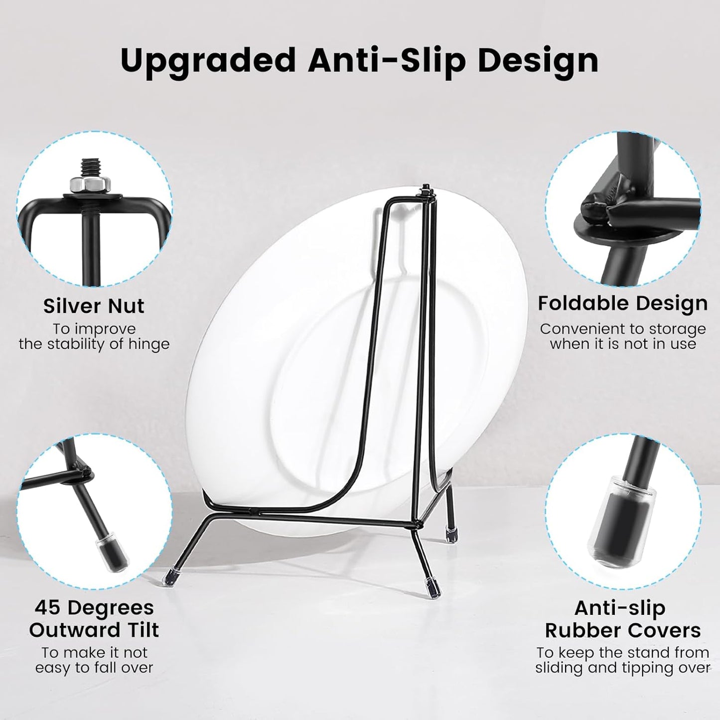 6 Pack Upgraded Plate Display Stands, 8 Inch Anti-Slip Iron Photo Holder Stands Book Display Stands, Compatible 8 to 12 Inch Decorative Plates, Picture Frames and Artworks