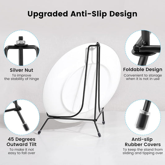 6 Pack Upgraded Plate Display Stands, 8 Inch Anti-Slip Iron Photo Holder Stands Book Display Stands, Compatible 8 to 12 Inch Decorative Plates, Picture Frames and Artworks