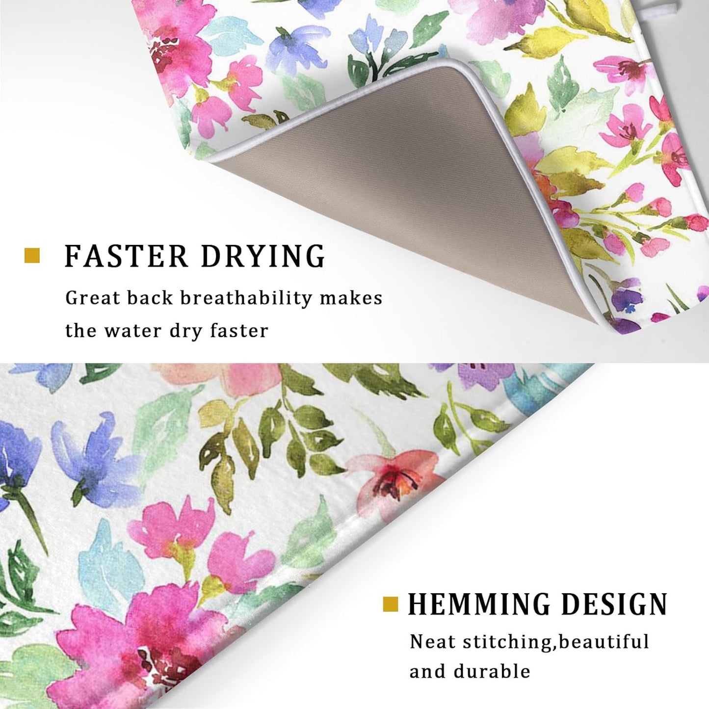 Floral Dish Drying Mats for Kitchen Counter Large Drying Mat for Dishes Microfiber Dish Rack Mat Kitchen Decor Spring Summer Flower Drainer Pad Washable Foldable Ultra Absorbent Dry Mat 18×24 Inch
