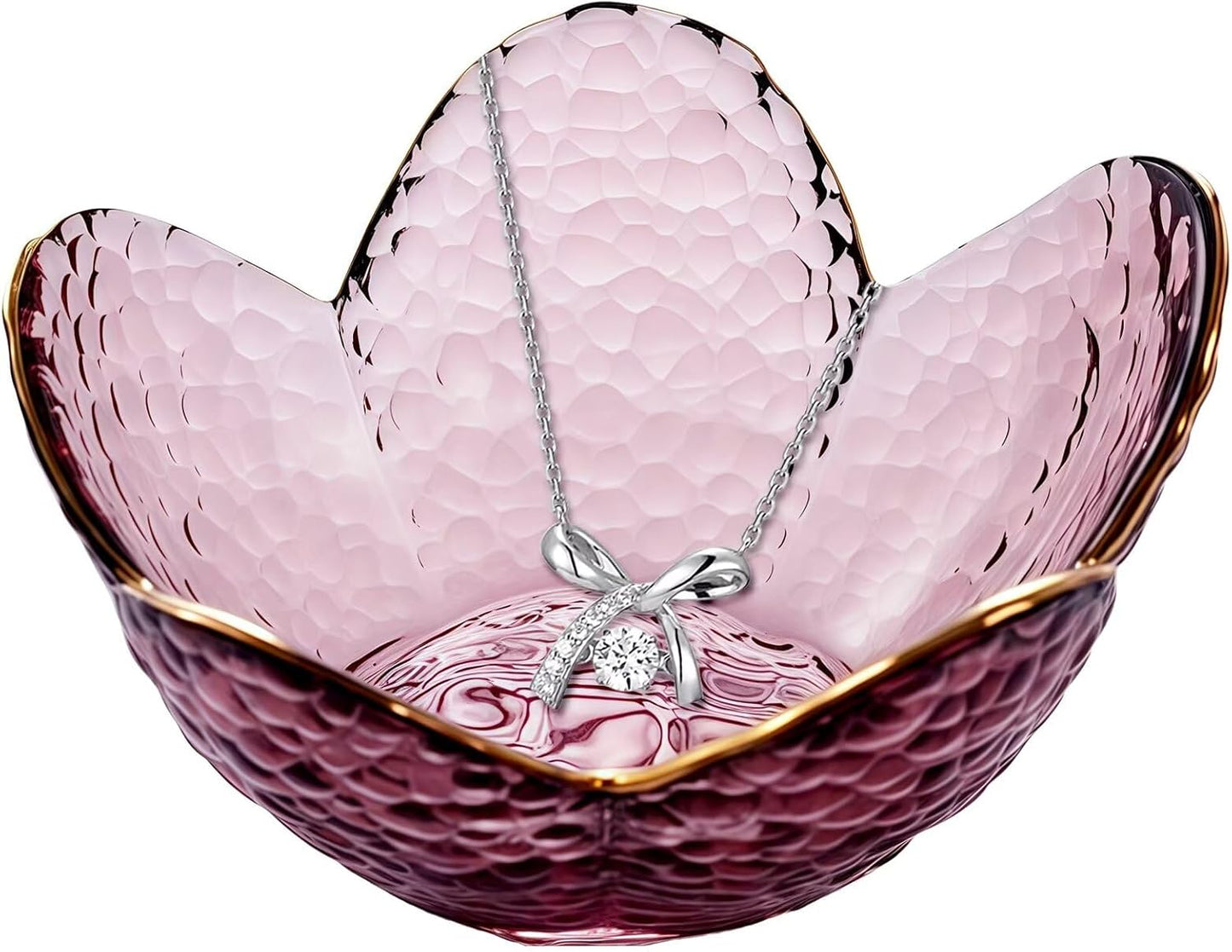 Small Purple Flower Jewelry Dish, Glass Jewelry Ring Tray Trinket Bowl, Nightstand Decor Ring Holder for Women, Wedding, Birthday, Mother's Day Gifts for Women