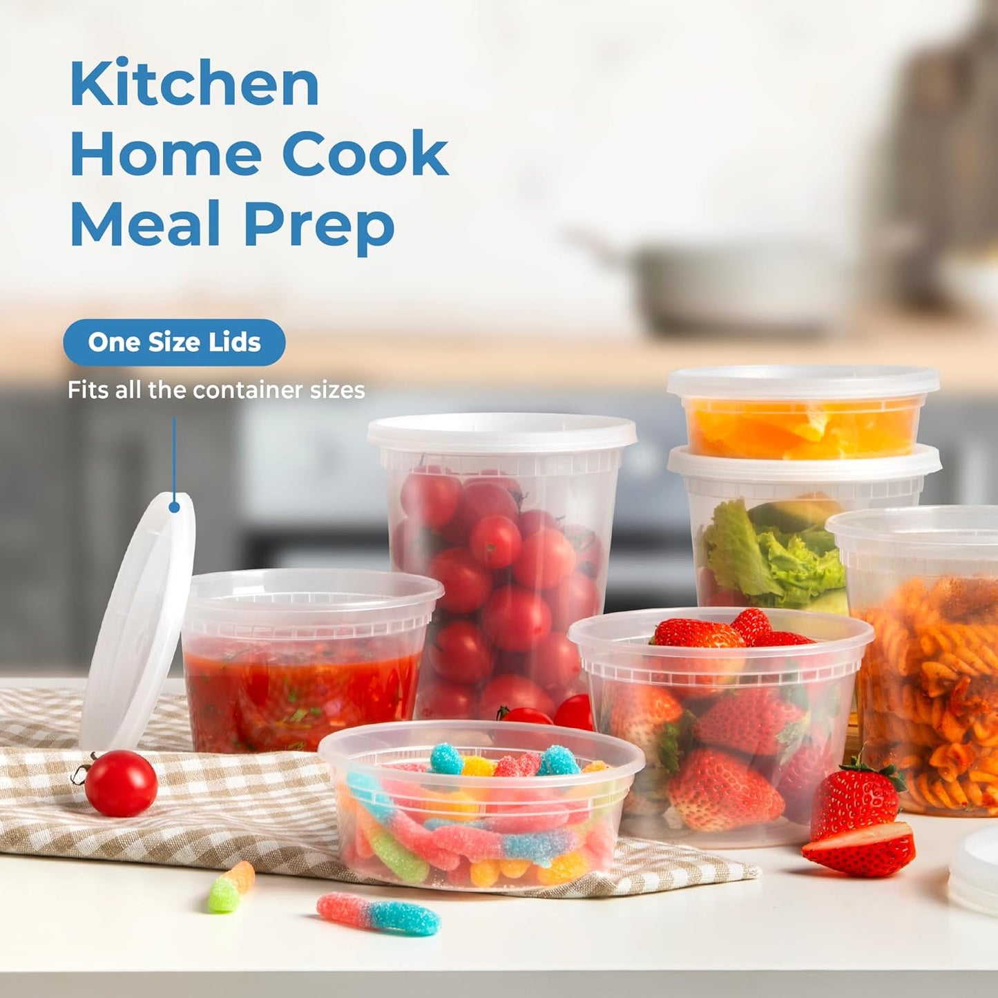 Fit Meal Prep 40 Pack 16 32 oz Deli Containers with Lids Variety Pack, US Made Leakproof Assorted Plastic Soup Containers, Combo Clear Food Storage Containers with Lids, Microwave Freezer Safe