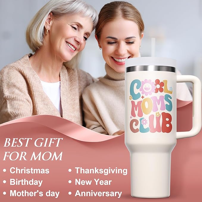 Gifts for Mom, Christmas Gifts from Daughter Son, 40 OZ Tumbler Best Mother Birthday Gift for Mother-in-Law Wife Mama, Cool Moms Club Insulated Cup with Handle New Mom Xmas Gift for Wife from Husband