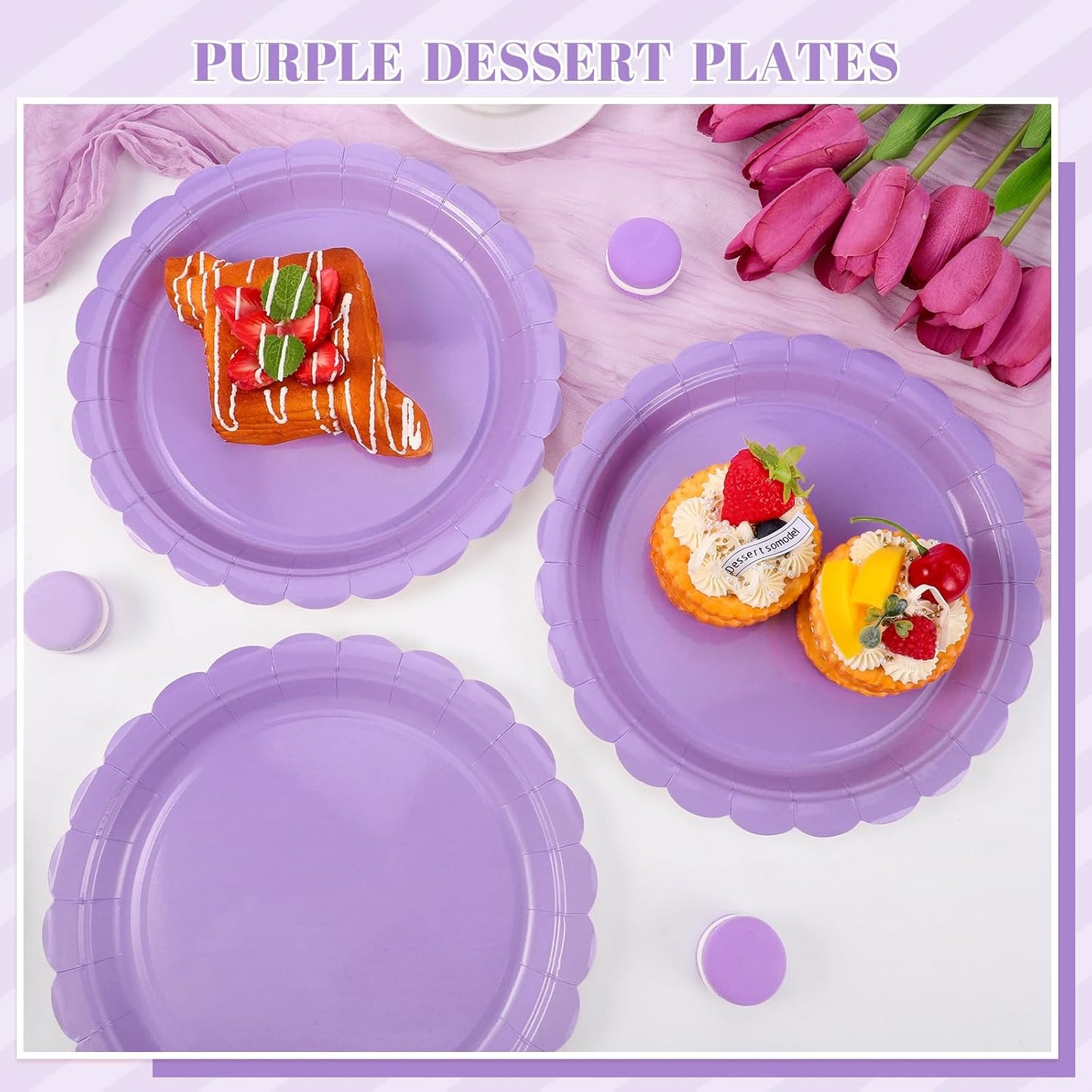 30 Pcs Lavender Plates 9 Inch Disposable Scalloped Light Purple Paper Plates Cute Dessert Party Plate for Wedding, Bridal Shower, Birthday