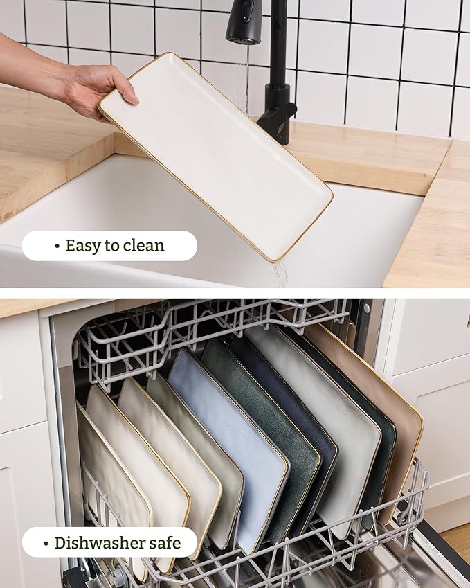 famiware Serving Platter, Rectangular 15.67/14.1/12.6inch Serving Dishes for Entertaining, Dishwasher Safe, Stoneware Serving Trays for Party, Food, Turkey, Snack, Cheese, Reactive Glaze, Matte White