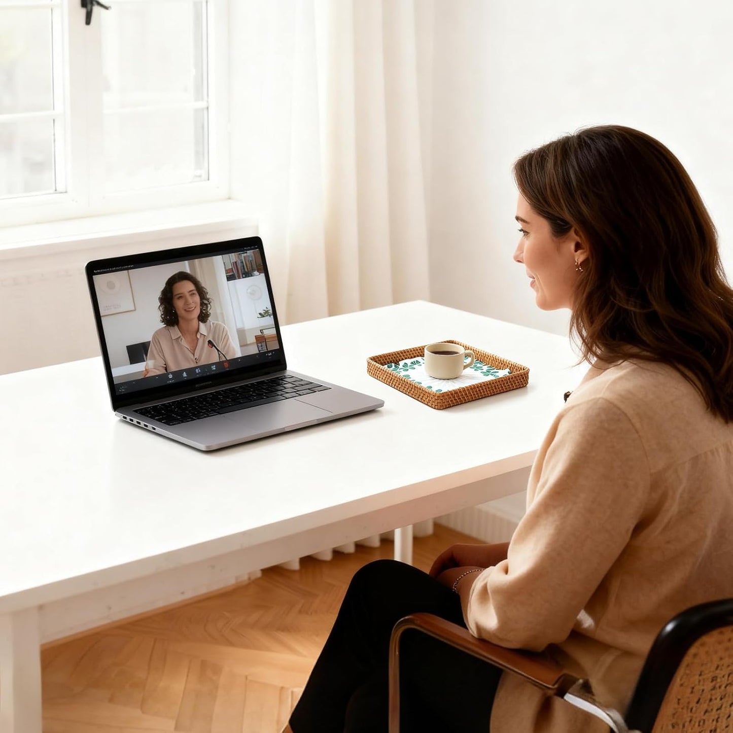Rattan Tray with Mother of Pearl Inlay, Boho Coffee Table Decor, Decorative Serving Tray, Farmhouse Gift for Living Room & Bathroom
