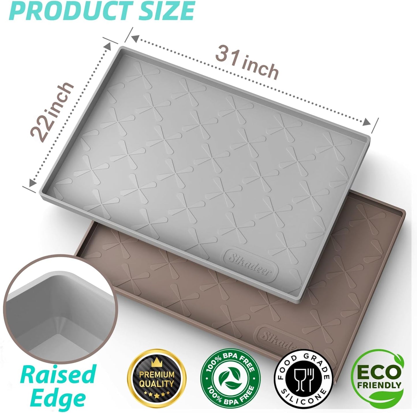 SIKADEER 31" x 22" Under Sink Mat Waterproof, Silicone Mat Kitchen Drawer Shelf and Cabinet Liner, Sink Protector for Kitchen Organizers and Storage, Boot Tray Pet Food Mats