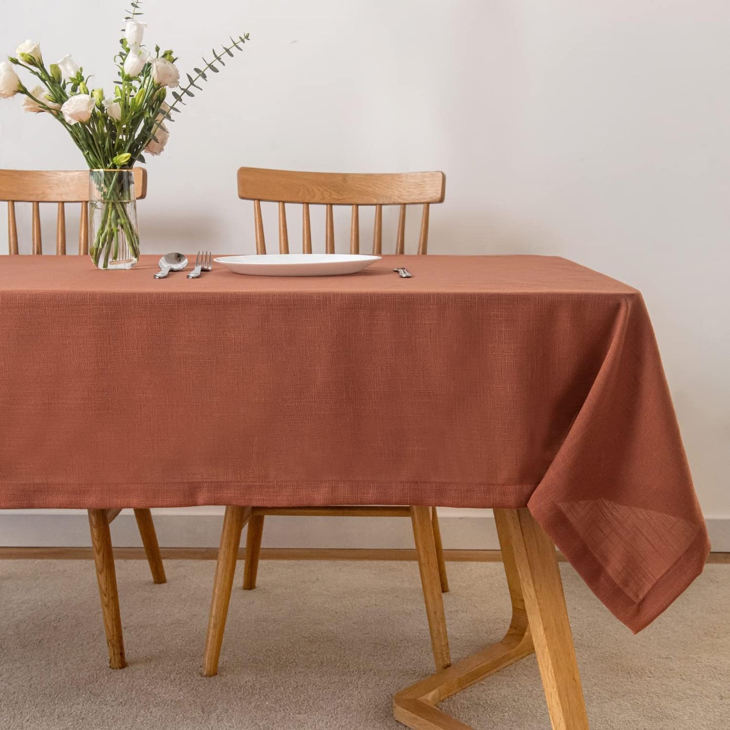 maxmill Lux Faux Linen Tablecloth with Slubby Yarn Textured Weaves Wrinkle Resistant Anti-Shrink Soft Fall Table Cloth for Dining Room Harvest Thanksgiving Decorations Rectangle 60 x 120 Inch Rust
