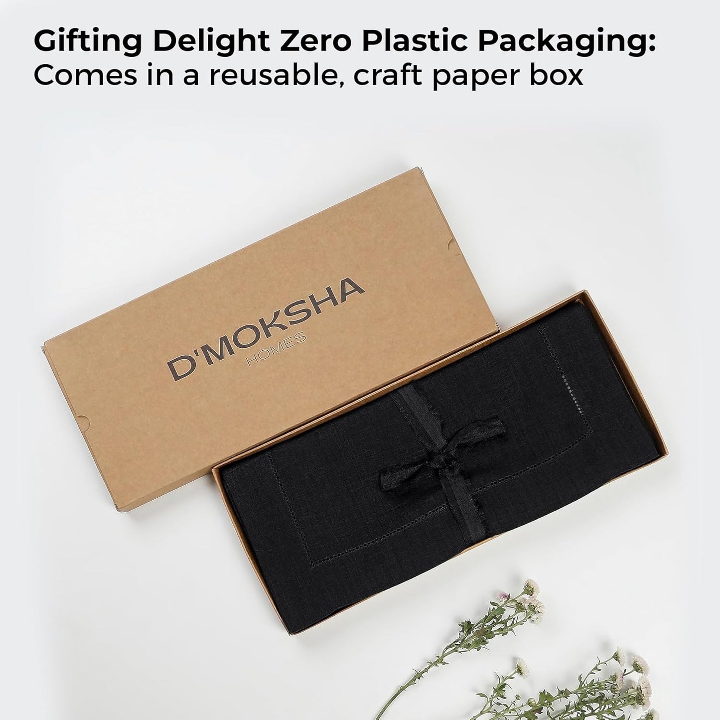 D'Moksha Homes Linen Black Table Runner 120 Inches Long - 100% Pure Linen Hemstitch 14 x 120 Inch Table Runner for Dining, Fall, Autumn and Halloween - Classic Hemstitch