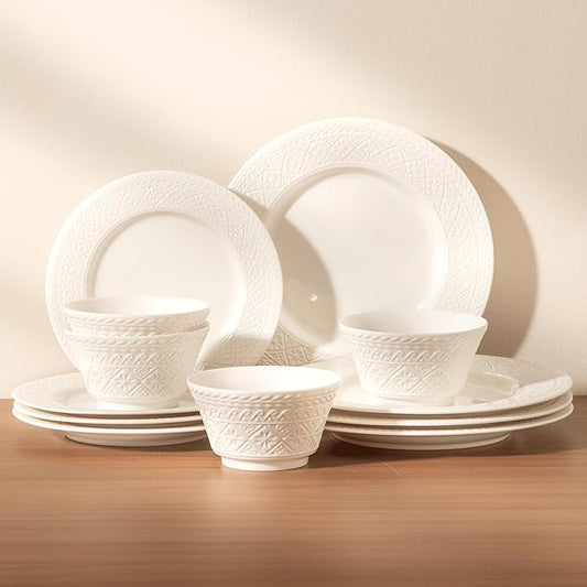 Dinnerware sets plates and bowls sets modern plates,Handmade Reactive Glaze Stoneware Plates and Bowls Sets,Highly Scratch Resistant Dishwasher & Microwave Safe Dishes Set (style - 3, 4 - Set (12pcs))