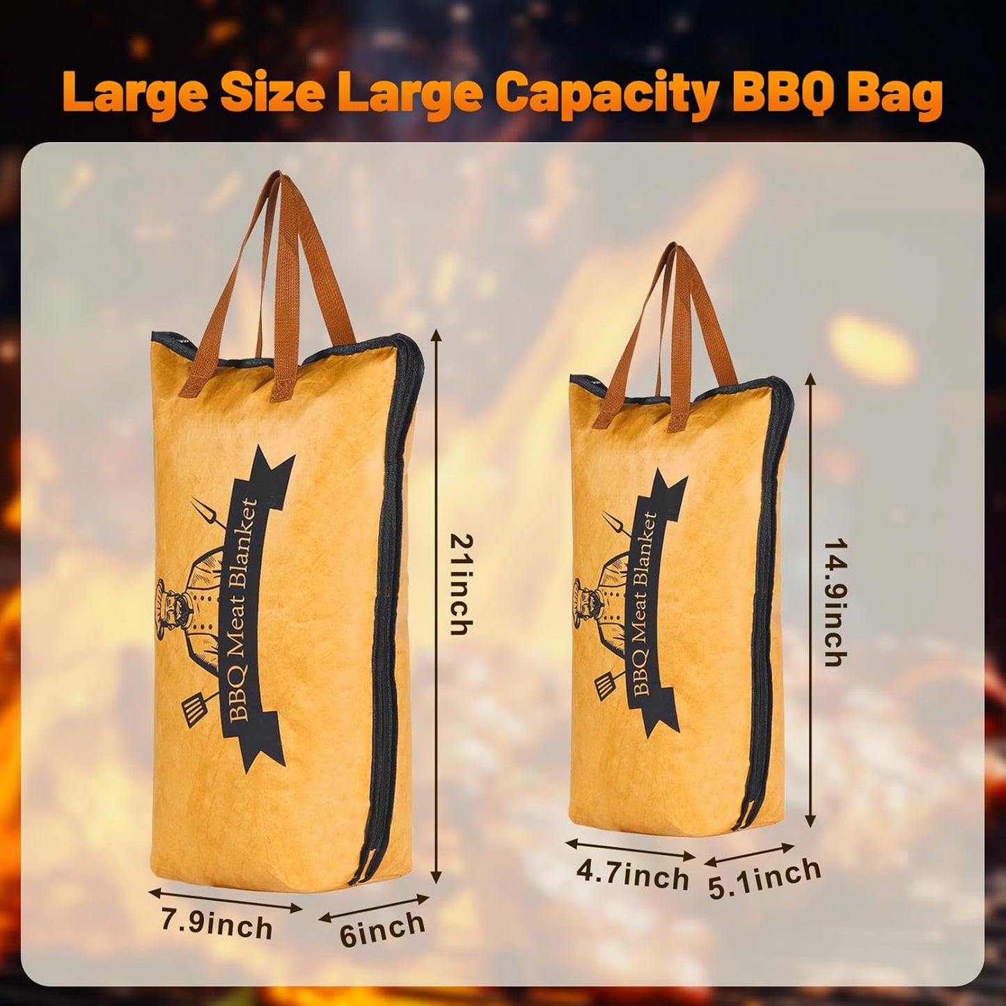 2 Pack BBQ Blanket for Resting Meat, 21&15 Inch Reusable Smoker Meat Resting Blanket with Grilling Guide, Wide Mouth Smoker Grilling Meat Insulated Bag for Longer Lasting Flavor and Juiciness