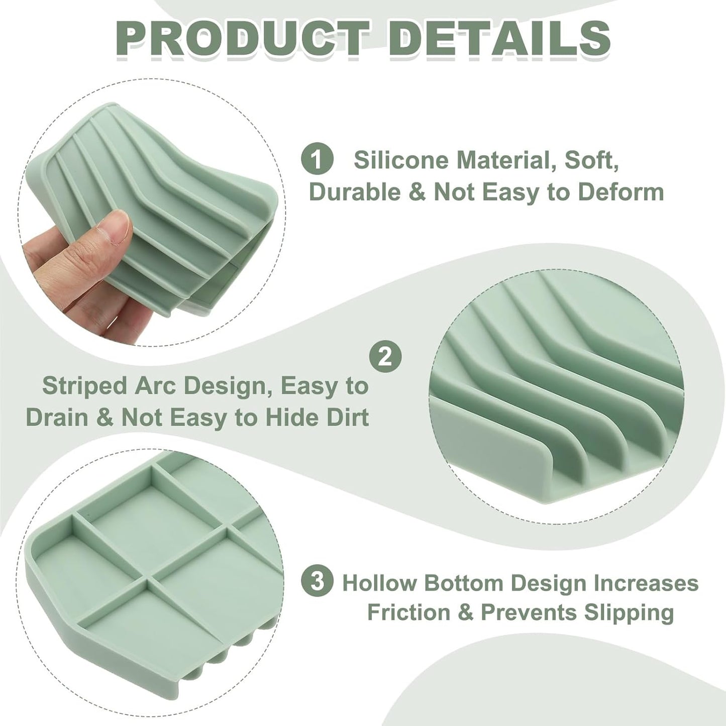 uxcell 2Pcs Soap Dish with Drainage, Silicone Self Draining Soap Bar Holder Sponge Shampoo Bars Tray for Bathroom, Shower, Bathtub, Kitchen, or Countertop(Light Green)