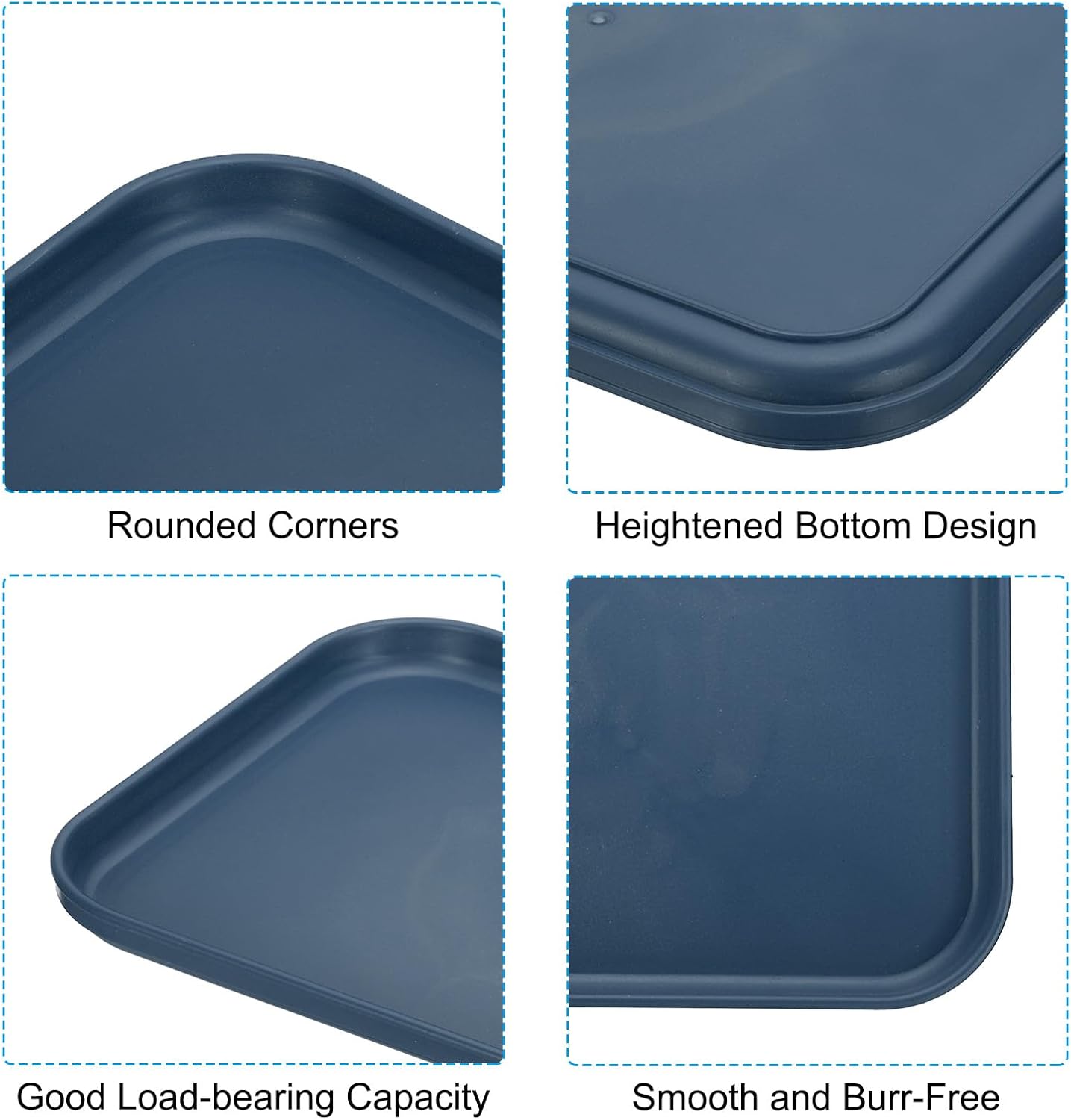 PATIKIL Plastic Fast Food Serving Tray, 2 Pcs 15" x 10.6" Reusable Rectangular Cafeteria Serving Platter for Party Kitchen Restaurant, Dark Blue