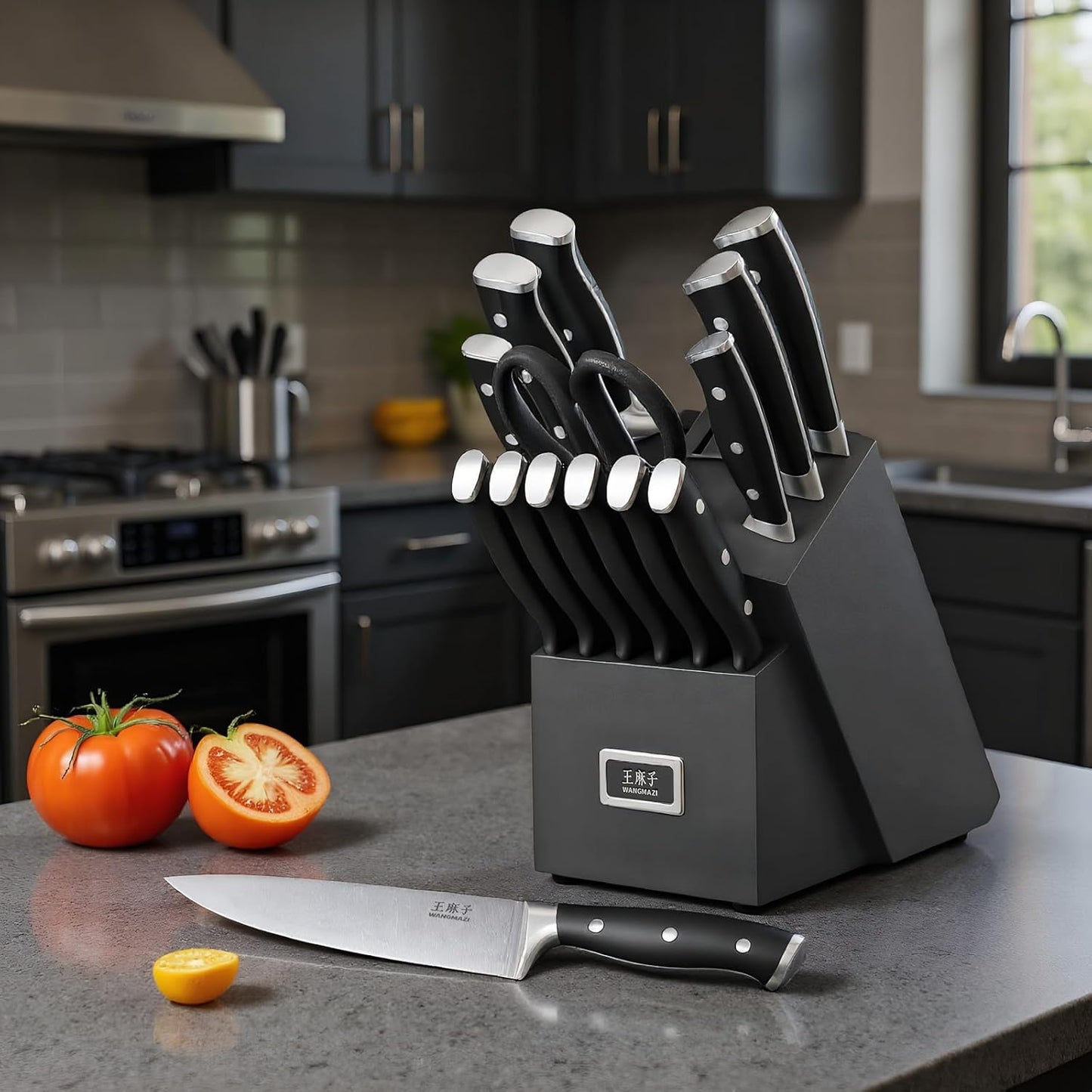Newly Updated Premium Chef Knife Set,High Carbon Stainless Steel Forged,Sharp Kitchen Knife Set Ergonomic Handle,Hundreds of Years of Masterful Craftsmanship(Black Silver,15PCS)