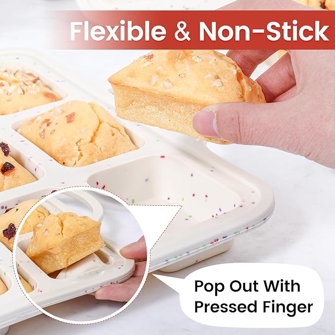 CAKETIME Silicone Mini Loaf Pan with Metal Frame, Silicone Mini Bread Loaf Pans 12 Cups for Baking Bread, Brownie, Cornbread, Cheesecake, Soap Nonstick (2 Pack)