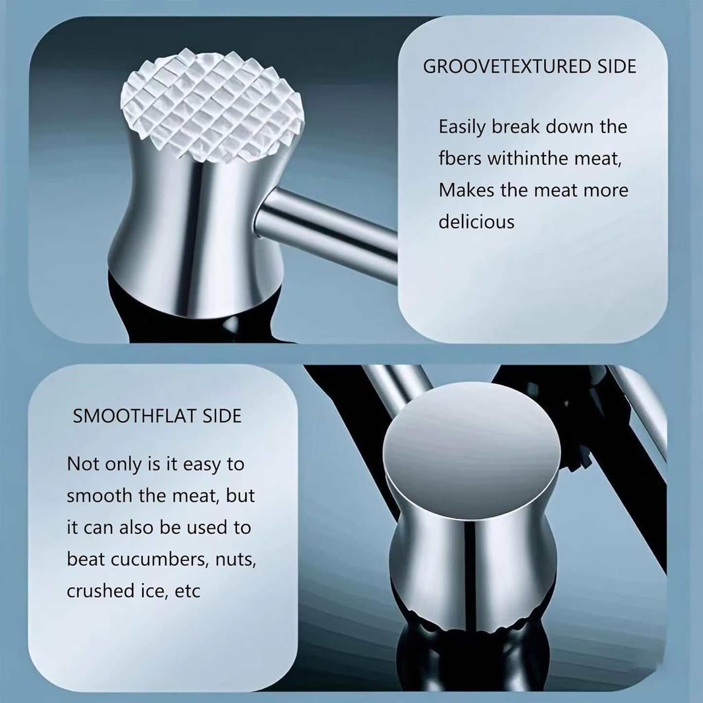 Meat Tenderizer Mallet，304 Stainless Steel ， Kitchen Meat Mallet for Chicken, Veal Cutlet, Steak, Meat Pounder Flattener，Dishwasher Safe