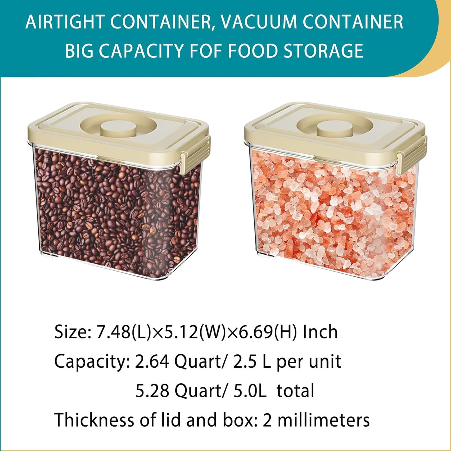 Airtight Containers 2 Units, Triple Vacuum Seal Airtight Food Storage, 2.64 Quart Each Unit, Preserve Fresh and Fragrant for Snacks, Sugar, Spices, Nuts and Coffee Containers