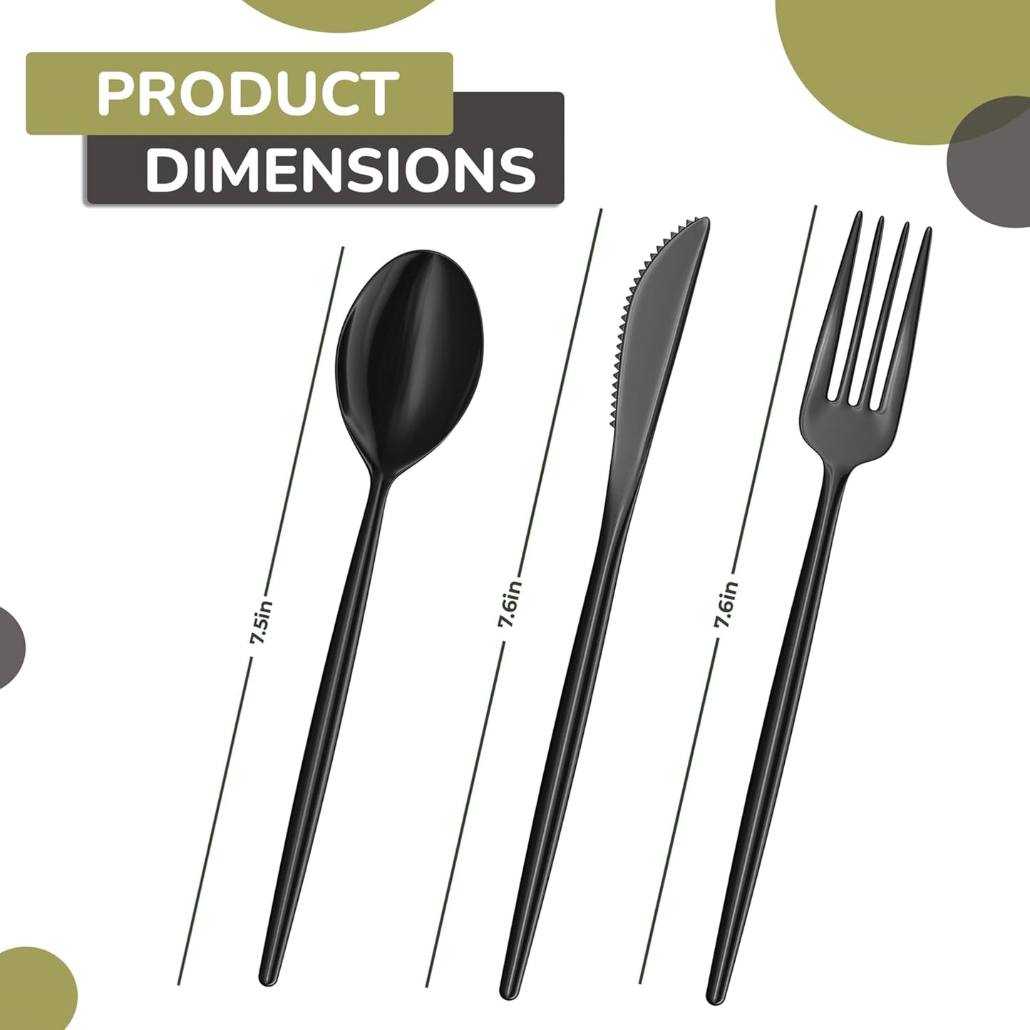 Trendables Disposable Black Plastic Cutlery Set - 120 Pack Silverware with Black Plastic Knives