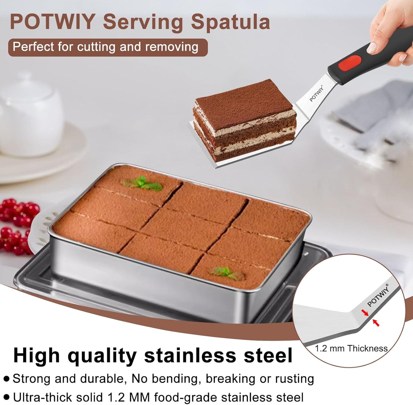 Stainless Steel Spatula Set, 2 Pack Small Metal Spatulas for Kitchen Use, Solid and Slotted Turner with Silicone Handle, Spatula for Cast Iron Skillet Cooking, Cookie and Brownie Serving