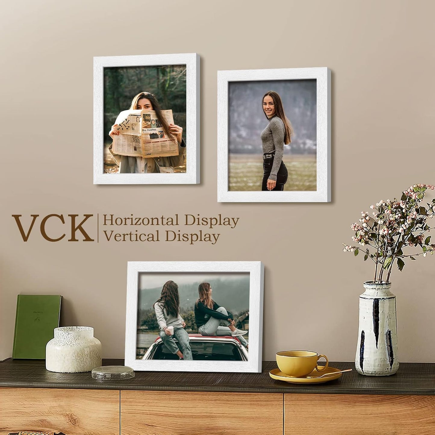 VCK 8x10 Picture Frames Set of 5, White Solid Wood Photo Frame, Table Display or Wall Hanging