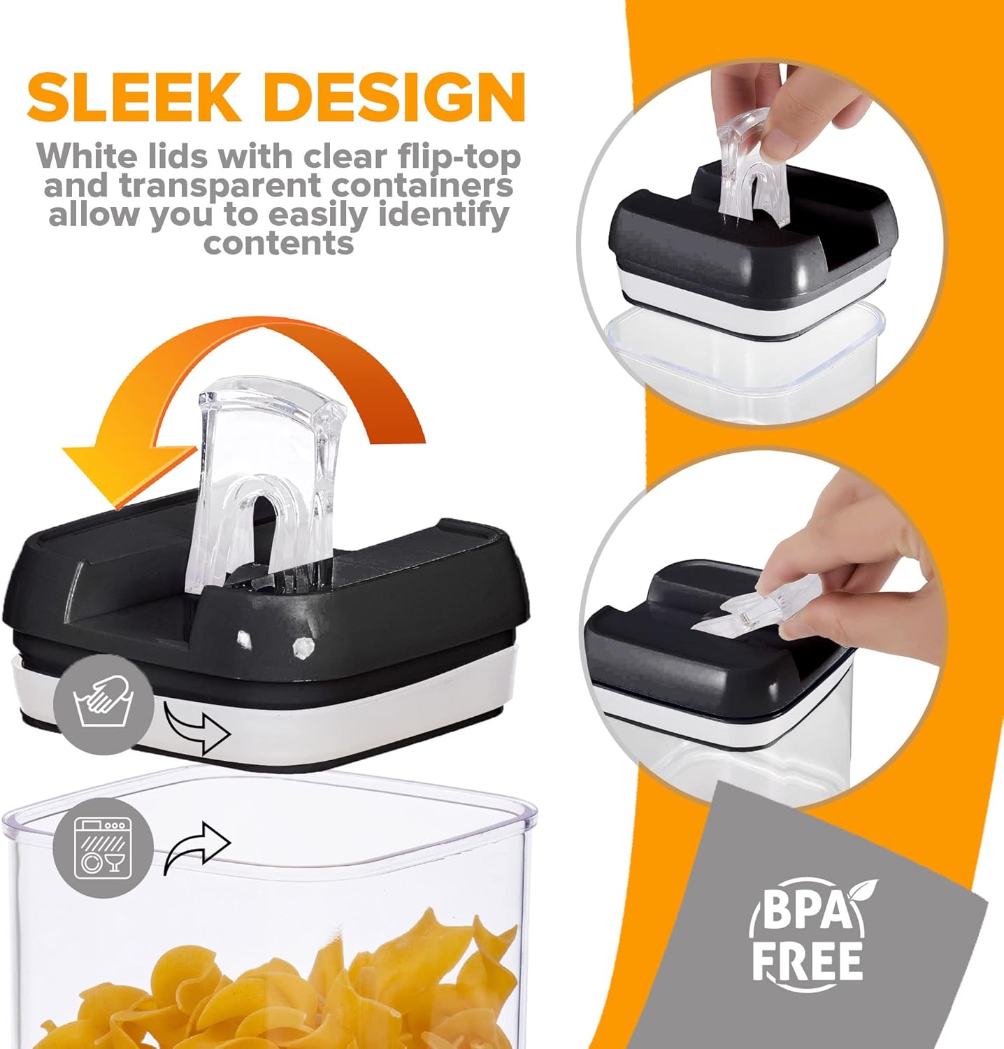 Cheer Collection Airtight Food Storage Containers, Kitchen Storage Containers for Pantry, Set of 12 Food Containers with Lids Airtight, Pantry Storage Containers & Organizers with Lids, 5L, Black