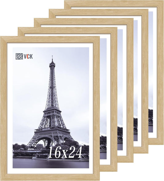 VCK 16x24 Oak Wood Frame for Poster & Picture, Natural Solid Wood Photo Frames 5 Pack, Wall Gallery Frame