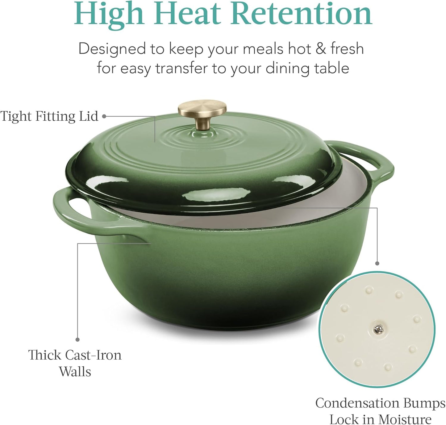 Best Choice Products 7.5 Quart Enamel Cast-Iron Round Dutch Oven, Family Style Heavy-Duty Pre-Seasoned Cookware for Home, Kitchen, Dining Room, Oven Safe w/Lid, Dual Handles - Deep Olive Green
