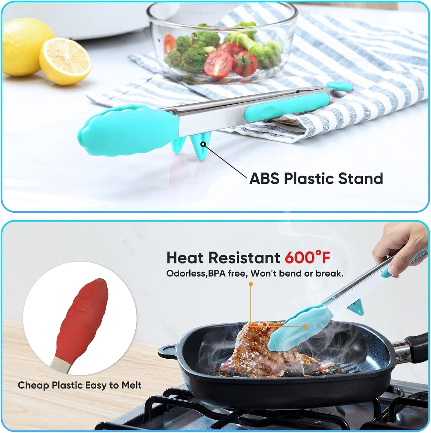 5-Pack Silicone Tongs for Cooking,Maywe Tanso 4PCS 13-Inch Kitchen Tongs with Silicone Tips,Nonstick Stainless Steel Tong for Steak Pie Pizza Pasta Spaghetti Salad BBQ Buffet,Plus Brush