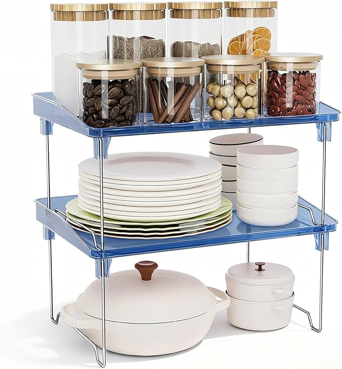 Acrylic Cabinet Organizer Shelf,4 Pcs Stackable Kitchen Counter Shelves,Spice Rack,Countertop Organizers,Clear Plastic Storage Organization for Makeup, Bathroom,Cupboard,Desk,Pantry