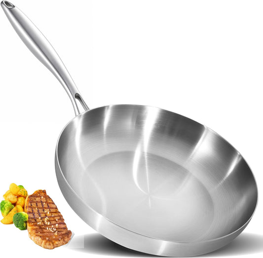 LOLYKITCH 12 Inch Tri-Ply Stainless Steel Frying Pan – Professional Skillet Fast & Even Heating, Induction & Oven Safe up to 500°F, Durable Cookware for Modern Home Kitchens, Detachable Handle