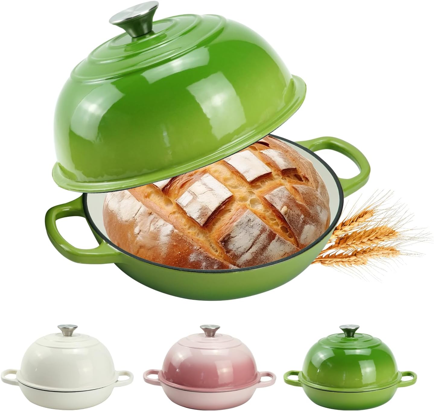 DVK Dutch Oven Pot with Lid for Sourdough Bread Baking Enameled 6 Qt Cast Iron Dutch Oven for Resistant Stovetop and Oven Safe