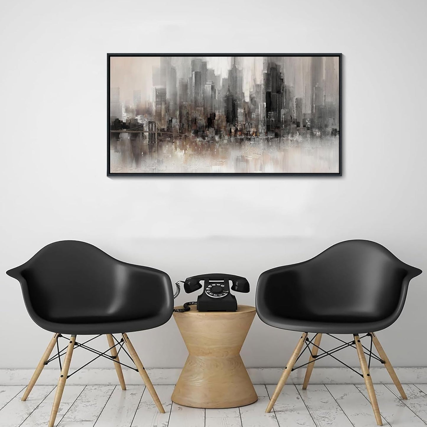 Cityscape Wall Art New York City Skyline Buildings Picture Modern Abstract Grey NYC Skyline Birds Painting Framed Artwork for Bedroom Living Room Bathroom Home Office Decor 20×40IN