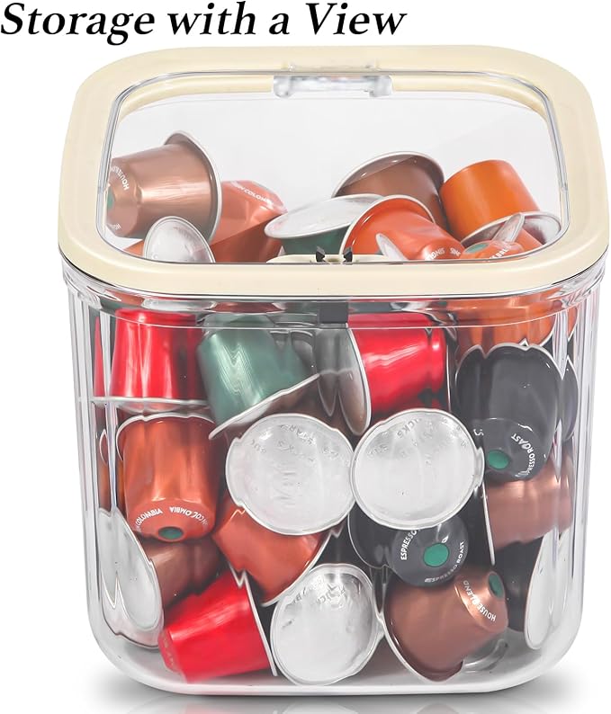 Clear Coffee Pod Holder with Lid, Coffee Pods Storage for Counter, Small Food Storage Organizer Bins, Clear Plastic Bins for Pantry, Kitchen, Cabinet Organization and Storage