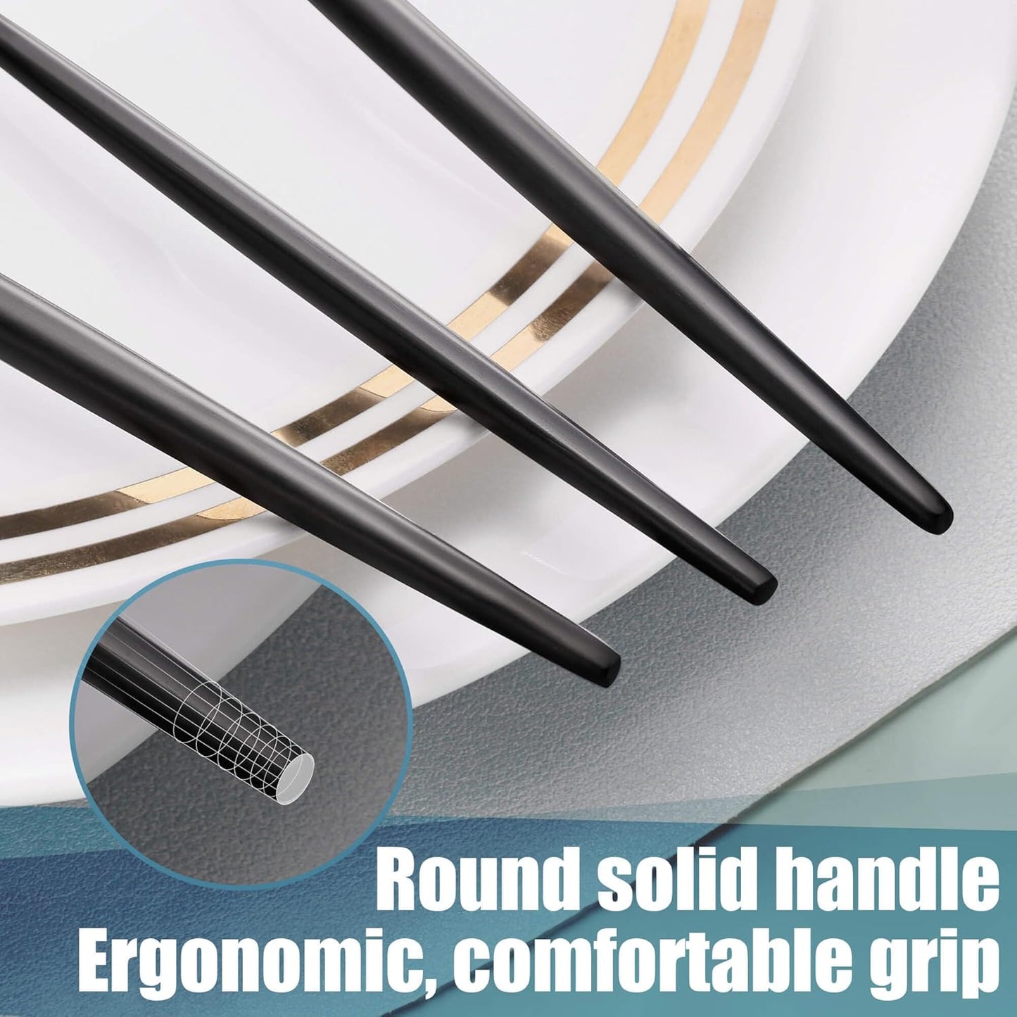 Lemeya Matte Black Silverware Set for 8,Modern Stainless Steel Brushed Cutlery Set,40-Pieces Heavy Duty Flatware Set,Knives Spoons and Forks Set Utensils Set, Satin Finish, Dishwasher Safe