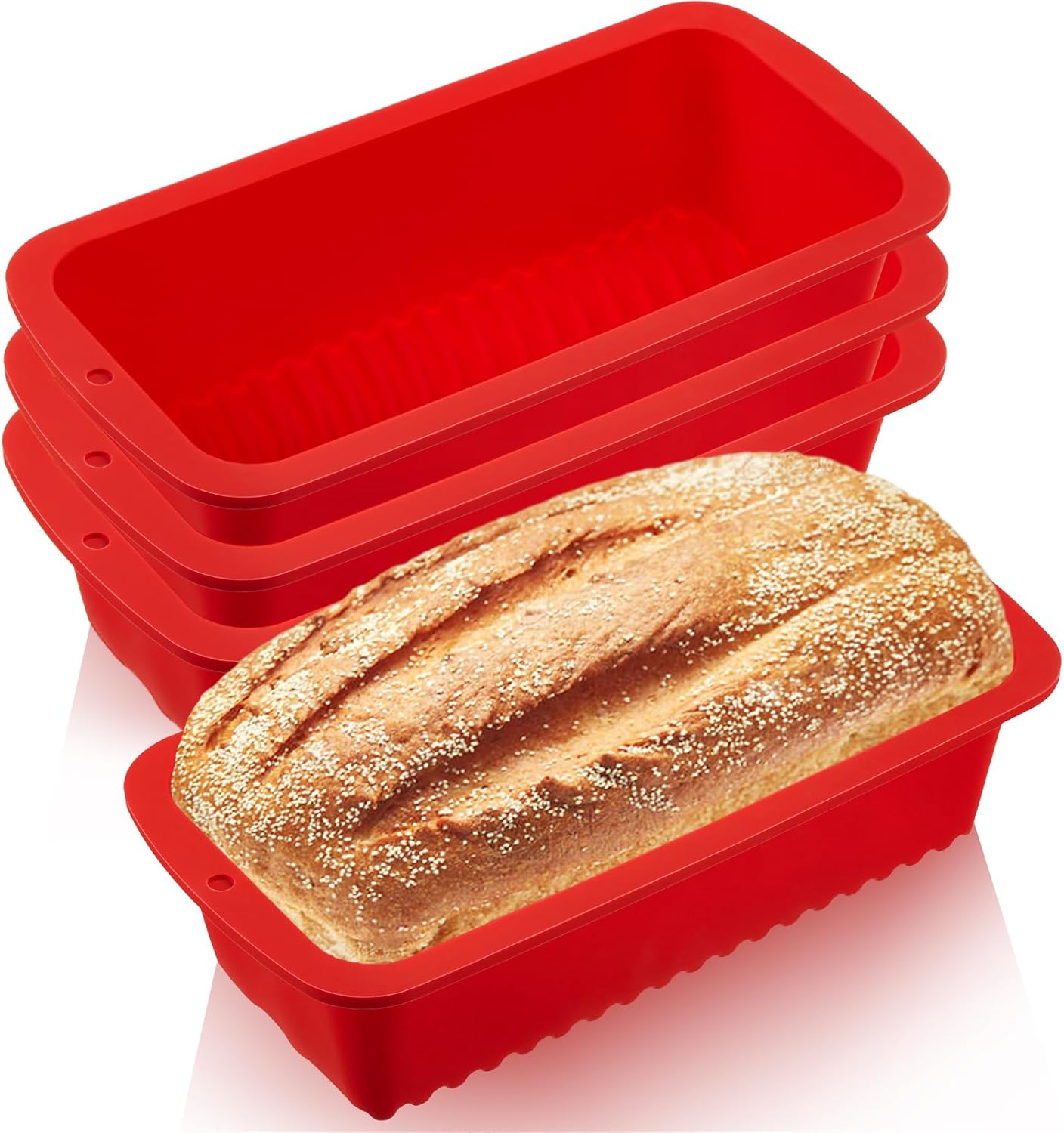 4 Pcs Silicone Bread Loaf Pan 9 x 5 Inch Rectangle Silicone Baking Molds Non Stick Mini Cake Pan, Homemade Loaf, Bread and Meatloaf, Red