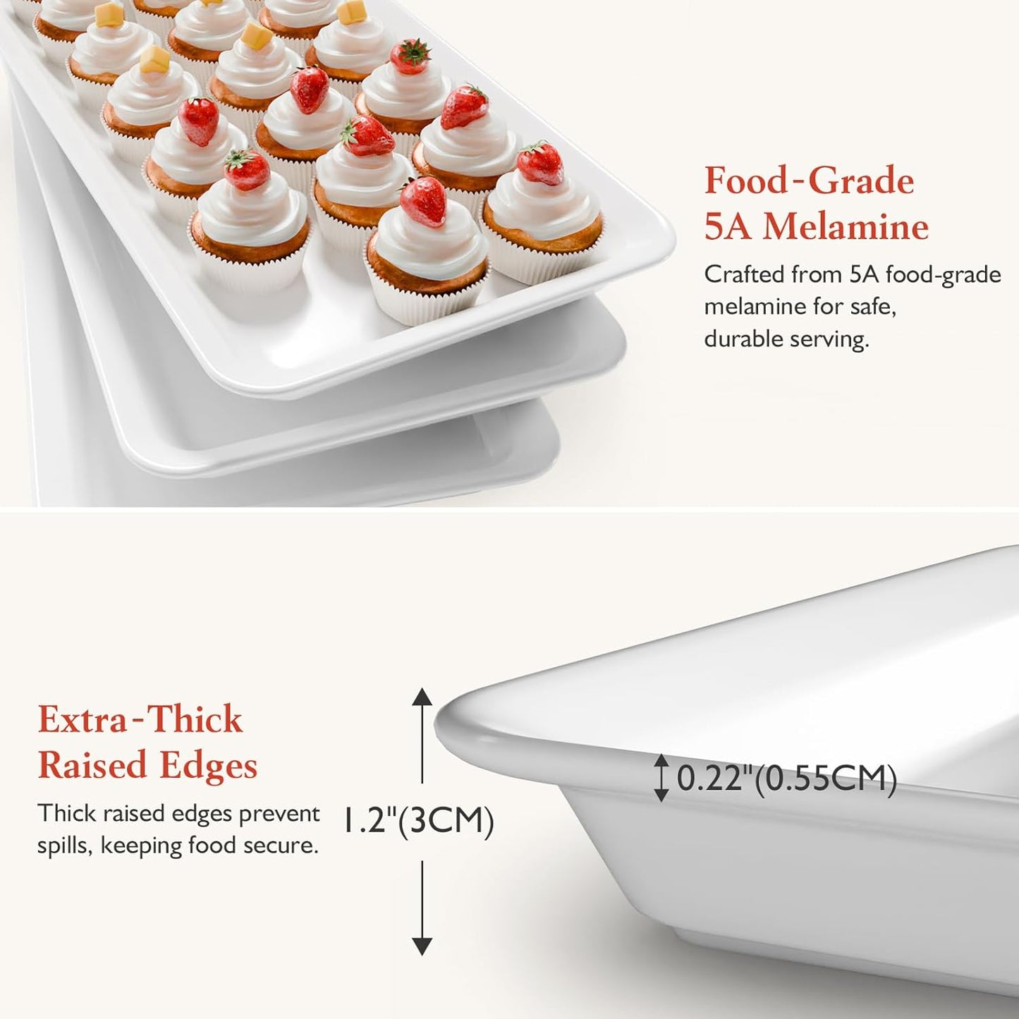 Extra Large 3-Tier Melamine Serving Tray Set and Cupcake Stand for Party Events, 17" Platters with Tiered Stand, Holds 63 Cupcakes, Food, Dessert, and Fruit, 24K Gold-Plated