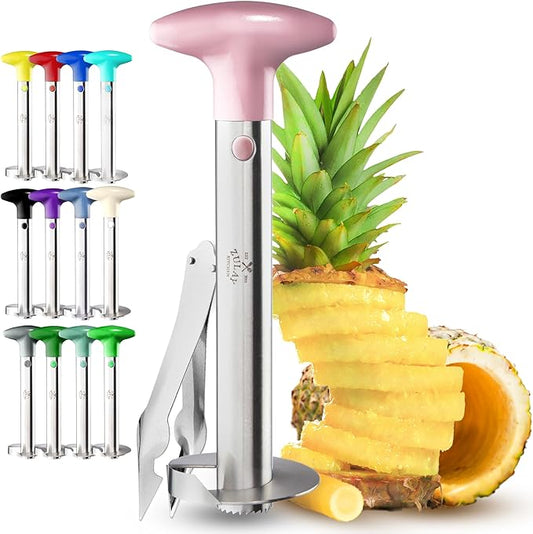 Zulay Kitchen Stainless Steel Pineapple Corer & Slicer + Eye Removal Tool – Heavy Duty Pineapple Cutter with Reinforced Blade – Effortless Pineapple Core Remover & Slicer - Pink