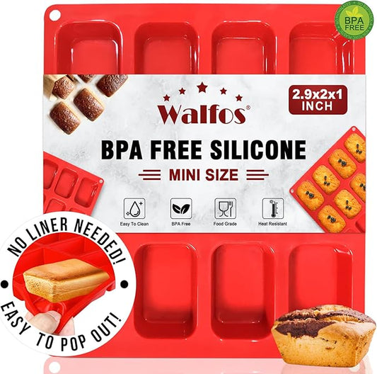Walfos Silicone Mini Loaf pan, 12 Cavities Mini Bread Pan Brownie Pan, Food Grade & Non-stick, Ideal For Mini Bread, Brownie, Cornbread, Cheesecake & Chocolate