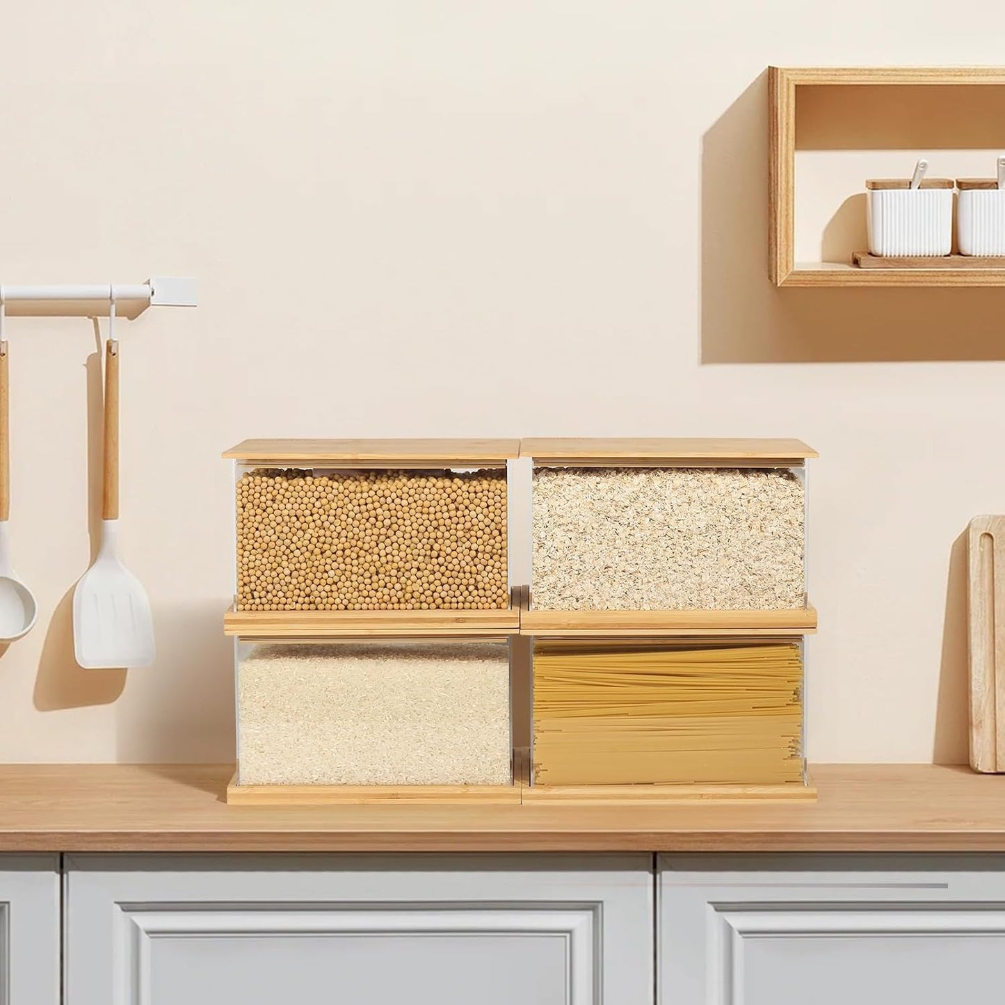 Large Bamboo Lid Food Storage Containers,155oz/4.6L,Pantry Organizers for Cereal, Rice, Flour,Fruit,Onion and Pet Snacks