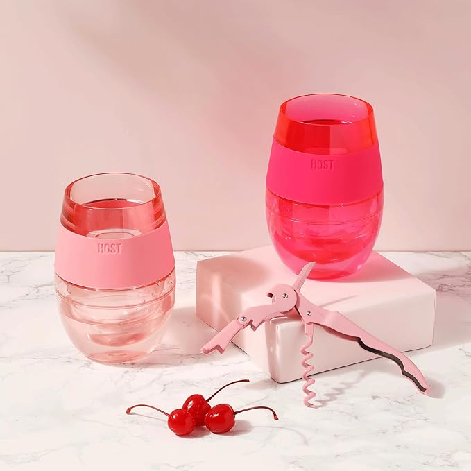 Host Cooling Cup Set of 1 Plastic Double Wall Insulated Freezable Drink Chilling Tumbler with Freezing Gel, Wine Glasses for Red and White Wine, 8.5 oz, Translucent Magenta