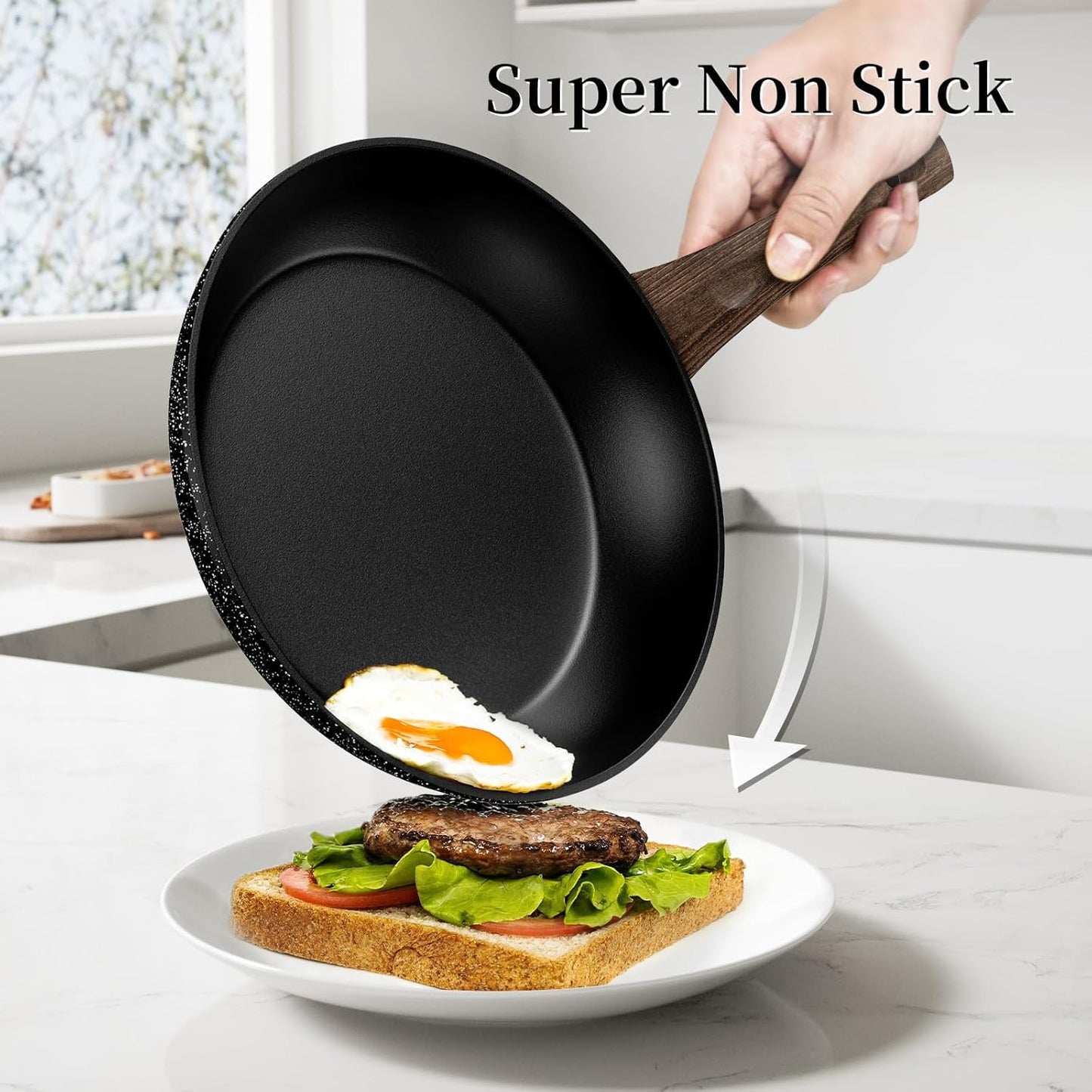 Non Stick Frying Pan, Frying Pan Nonstick Egg Pan Non Toxic, Small Skillet Pans Omelette Pan, Induction Compatible, PFOA Free Healthy Pans(8 Inch, Black)