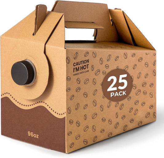 Fit Meal Prep 25 Pack 96 oz Disposable Coffee Dispensers with Handle, Insulated to Go Storage Containers, Portable Coffee Box Cold Hot Drink Dispenser Bulk for Party, Catering, Office, Take Out