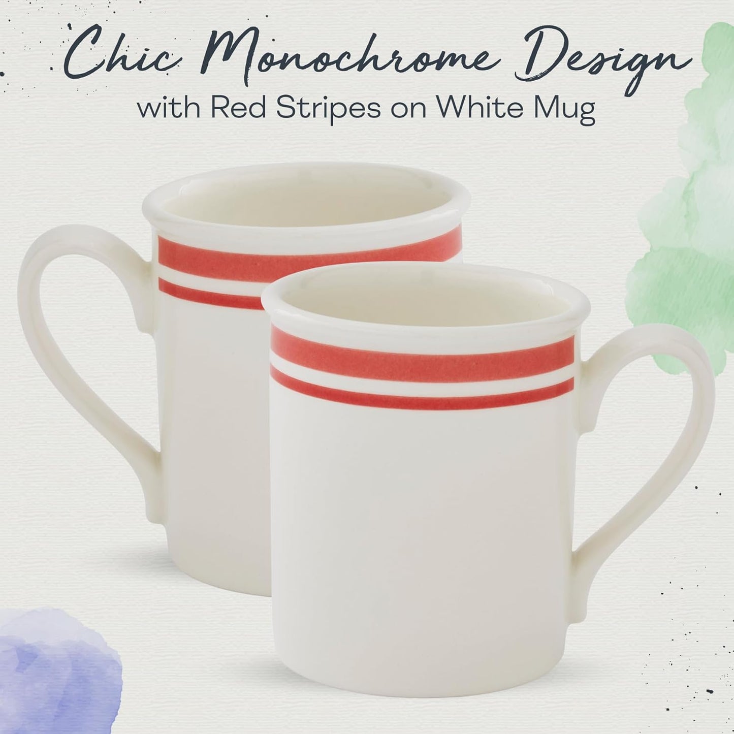 Portmeirion Potters 9oz Ceramic Mug (Set of 4) - Handcrafted Coffee Mugs with Black Stripes - Dishwasher, Microwave, Freezer Safe - Earthenware Mugs for Tea & Coffee Lovers, Unique Mug Set (Black)