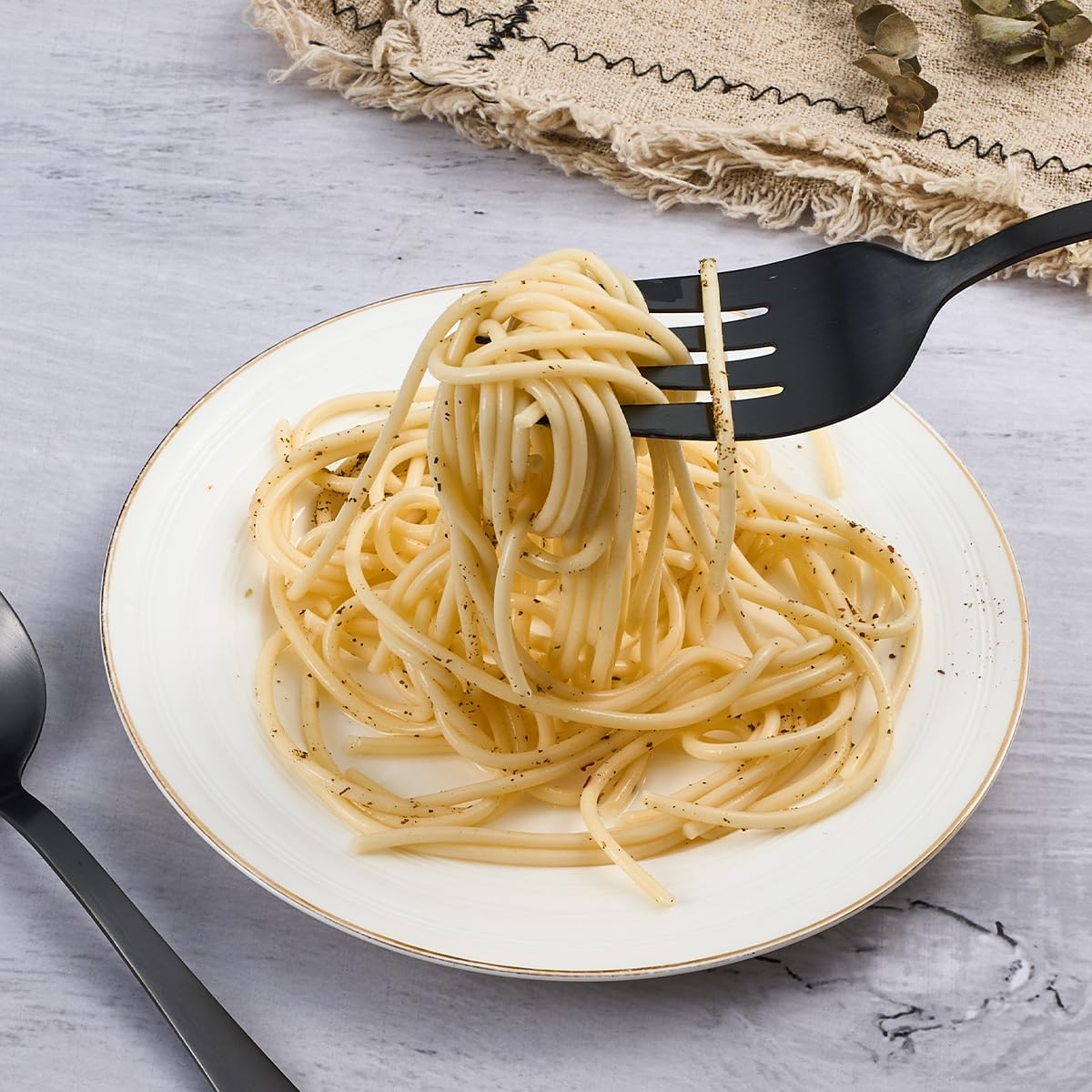 6 Pieces Large Black Serving Utensils, Stainless Steel Catering Buffet Serving Set Hostess Set, Serving Spoon x 2, Slotted Serving Spoon x 2 and Serving Forks x 2 for Party Banquet Cooking